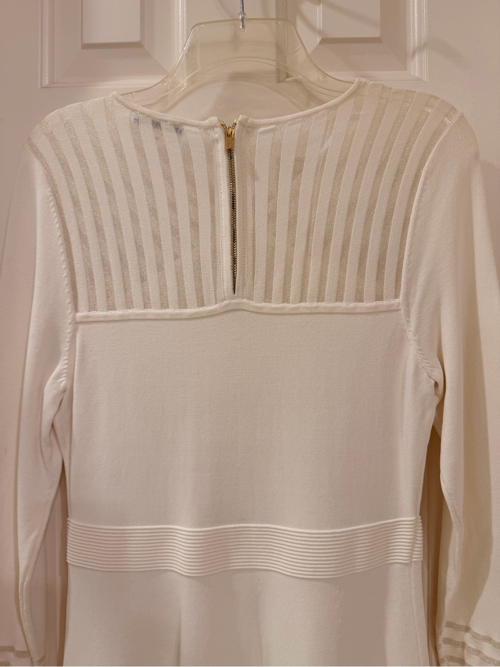 Calvin Klein Ivory Long-Sleeve Knit Fit & Flare Dress with Sheer details, Sz M - Picture 11 of 16